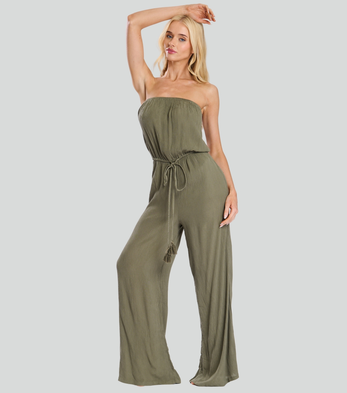 Women's Green Textured Bandeau Jumpsuit South Beach New Look