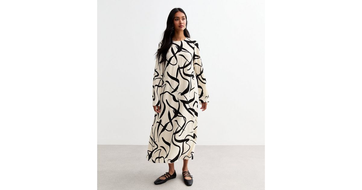 Women's Abstract Print White A-Line Midi Dress