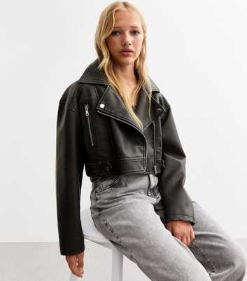 Girls Faux Leather Crop Jacket