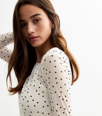 Off White Polka Dot Mesh Mini Dress New Look