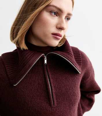 Burgundy Ribbed Knit Half Zip Jumper