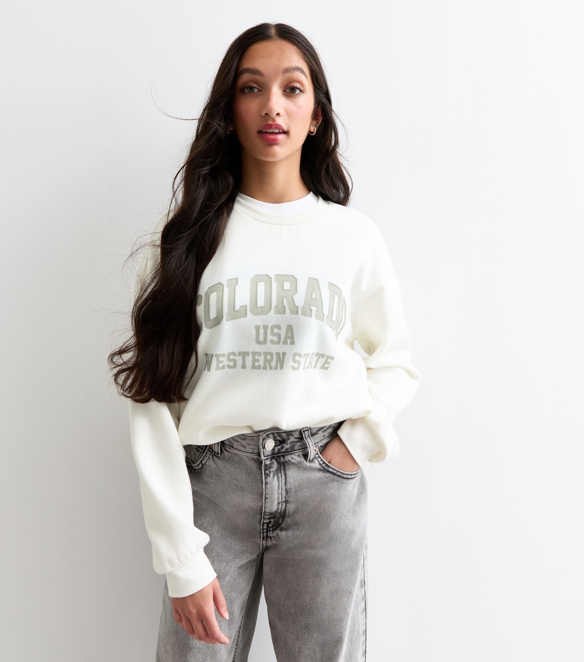 Girls' Cream Cotton Blend Colorado Sweatshirt School New Look