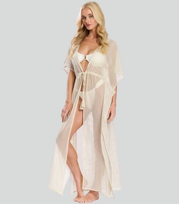 South Beach White Glitter Beach Kaftan New Look