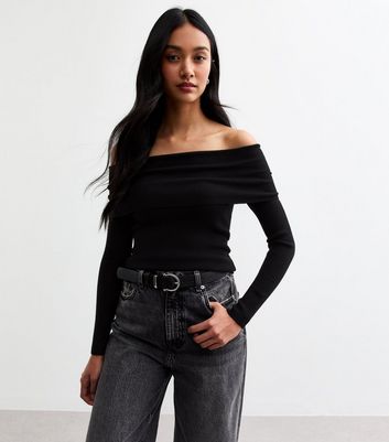 Black cotton bardot top online