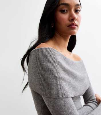 Grey Ribbed Knit Bardot Top