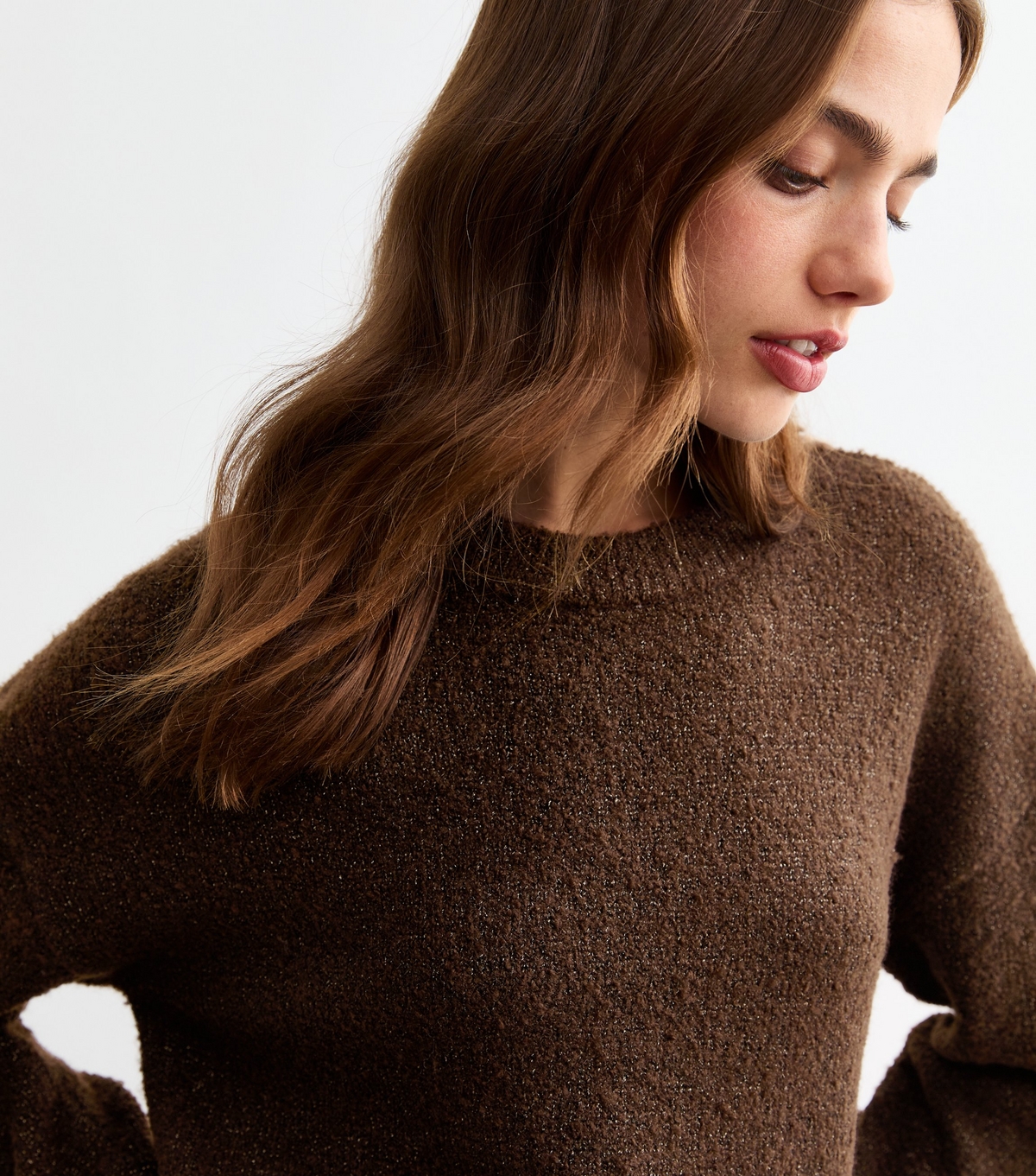 Women's Brown Sparkly Boucle Knit Jumper New Look