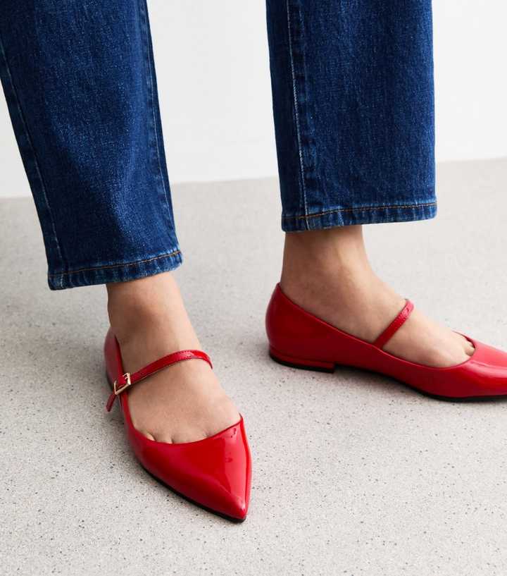 Red Patent Pointy Mary Jane Ballet Pumps New Look