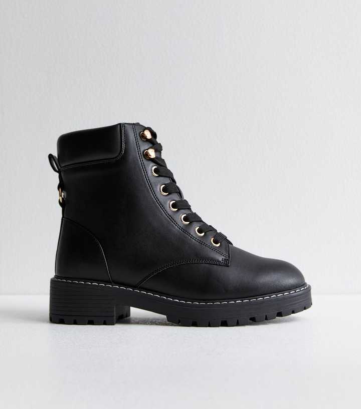 Wide Fit Black Lace Up Ankle Boots