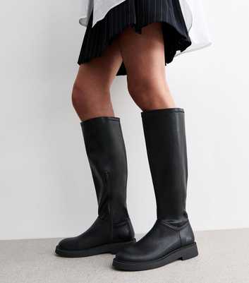 Black Leather-Look High Leg Boots