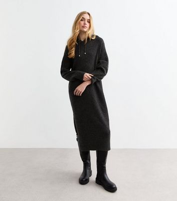 Grey Hooded Knit Midi Dress | New Look