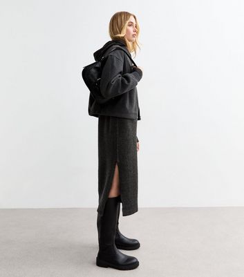 Grey Hooded Knit Midi Dress | New Look