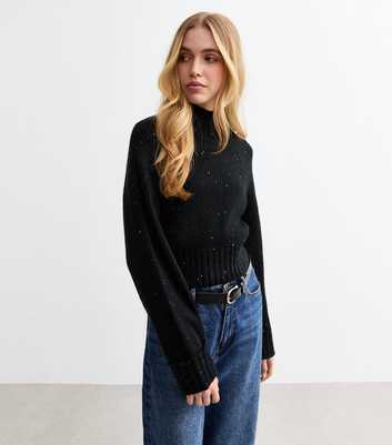 Black Sequin Embellished Rib Knitted Jumper