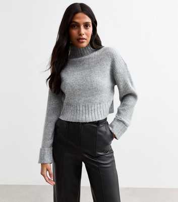 Grey Sequin Embellished Rib Knitted Jumper