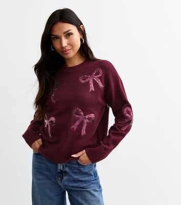 Red Sequin Bow Embellished Jumper