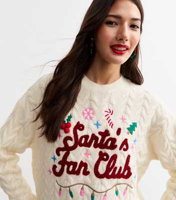 Off White Christmas Santa's Fan Club Cable Knit Jumper