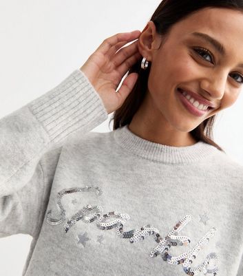 Grey Sparkle Slogan Christmas Jumper New Look