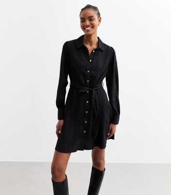 Tall Black Crinkled Mini Shirt Dress