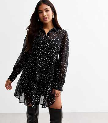 Petite Black Polka Dot Chiffon Mini Dress