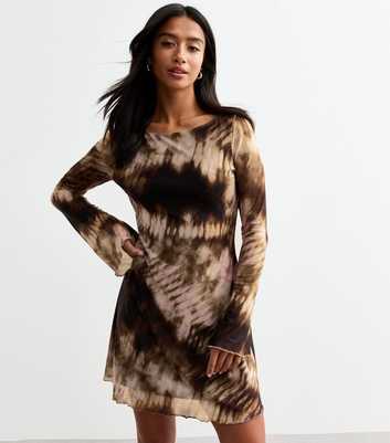 Petite Black Tie Dye Long Sleeve Mesh Mini Dress