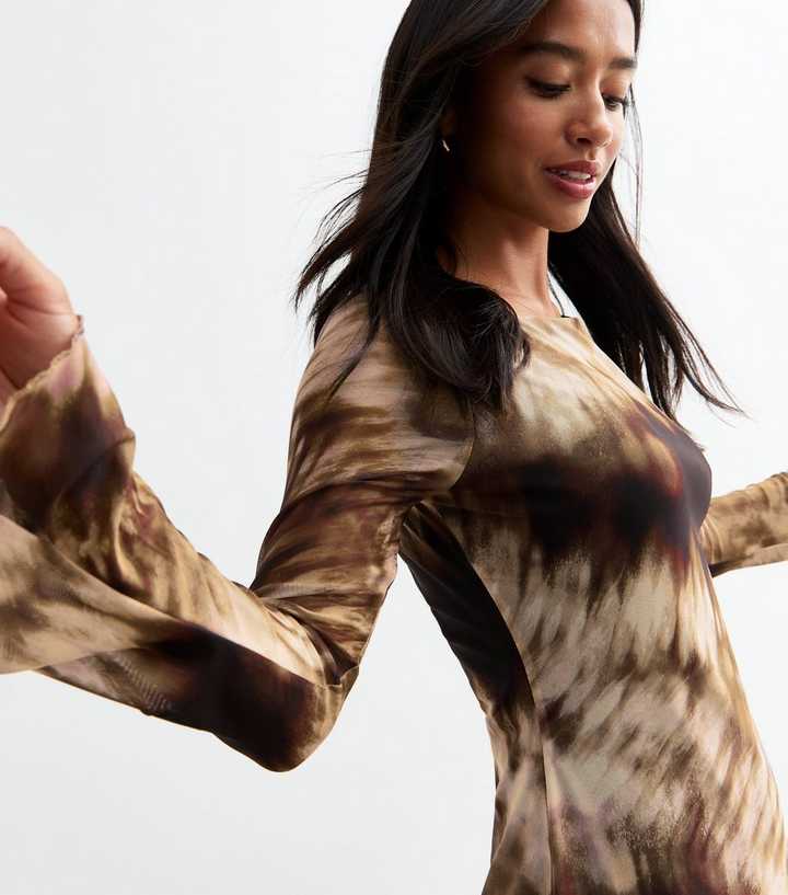 Petite Black Tie Dye Long Sleeve Mesh Mini Dress