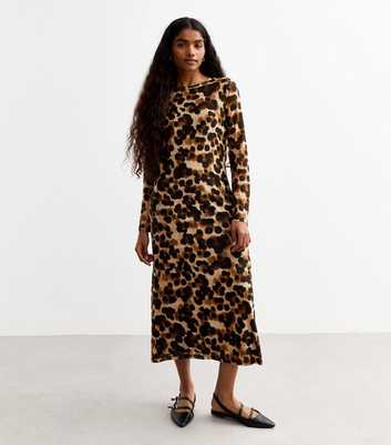 Petite Brown Leopard Print Midi Dress