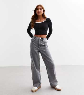 Girls Dark Grey Wide Leg Jeans