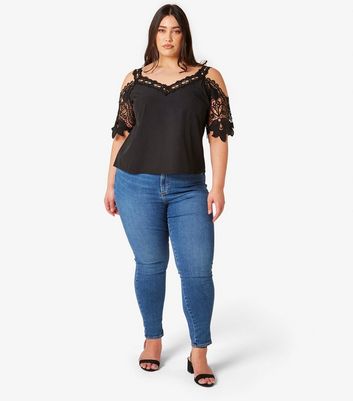 Apricot Curve Lace Edge Cold Shoulder Top | New Look