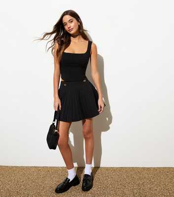 Black Bow-Embellished Pleated Mini Skirt 