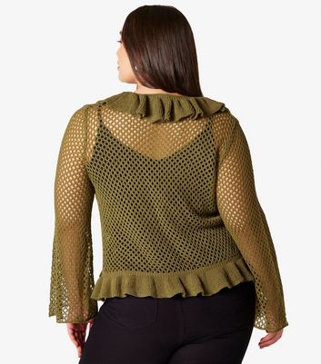 Apricot Curve Olive Knit Cardigan New Look