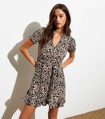 Black Leopard-Print Belted Peplum Mini Dress