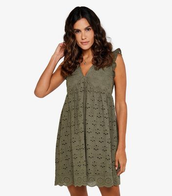 Apricot Olive Broderie Anglaise Mini Dress New Look