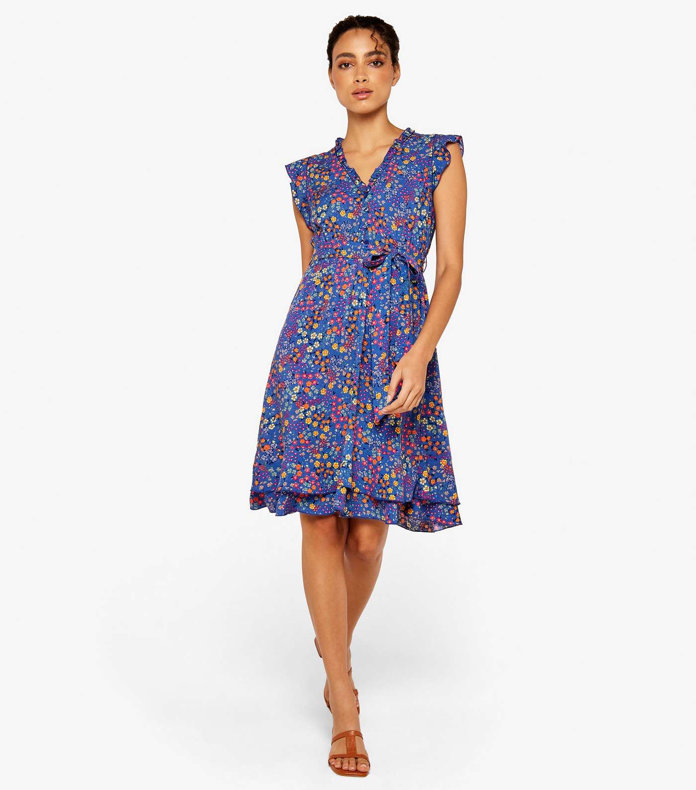 Apricot Blue Floral Shirt Dress Image 2