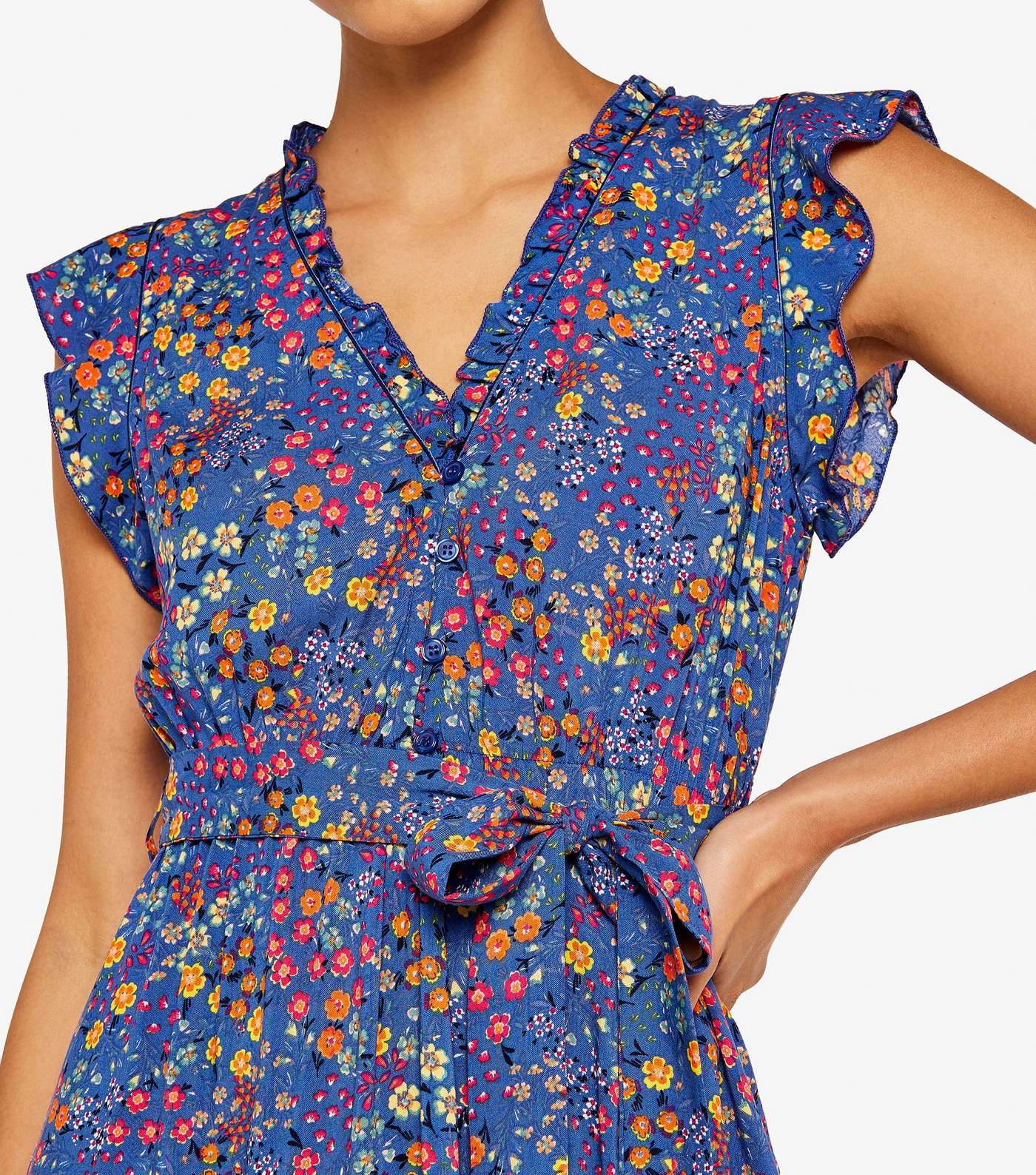 Apricot Blue Floral Shirt Dress Image 4