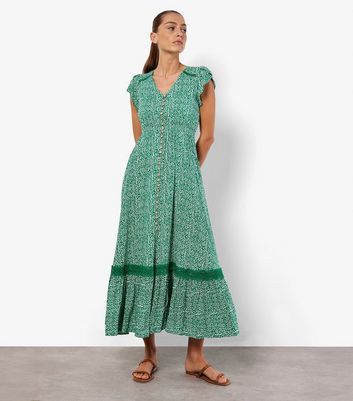 Apricot Green Polka Dot Maxi Dress New Look