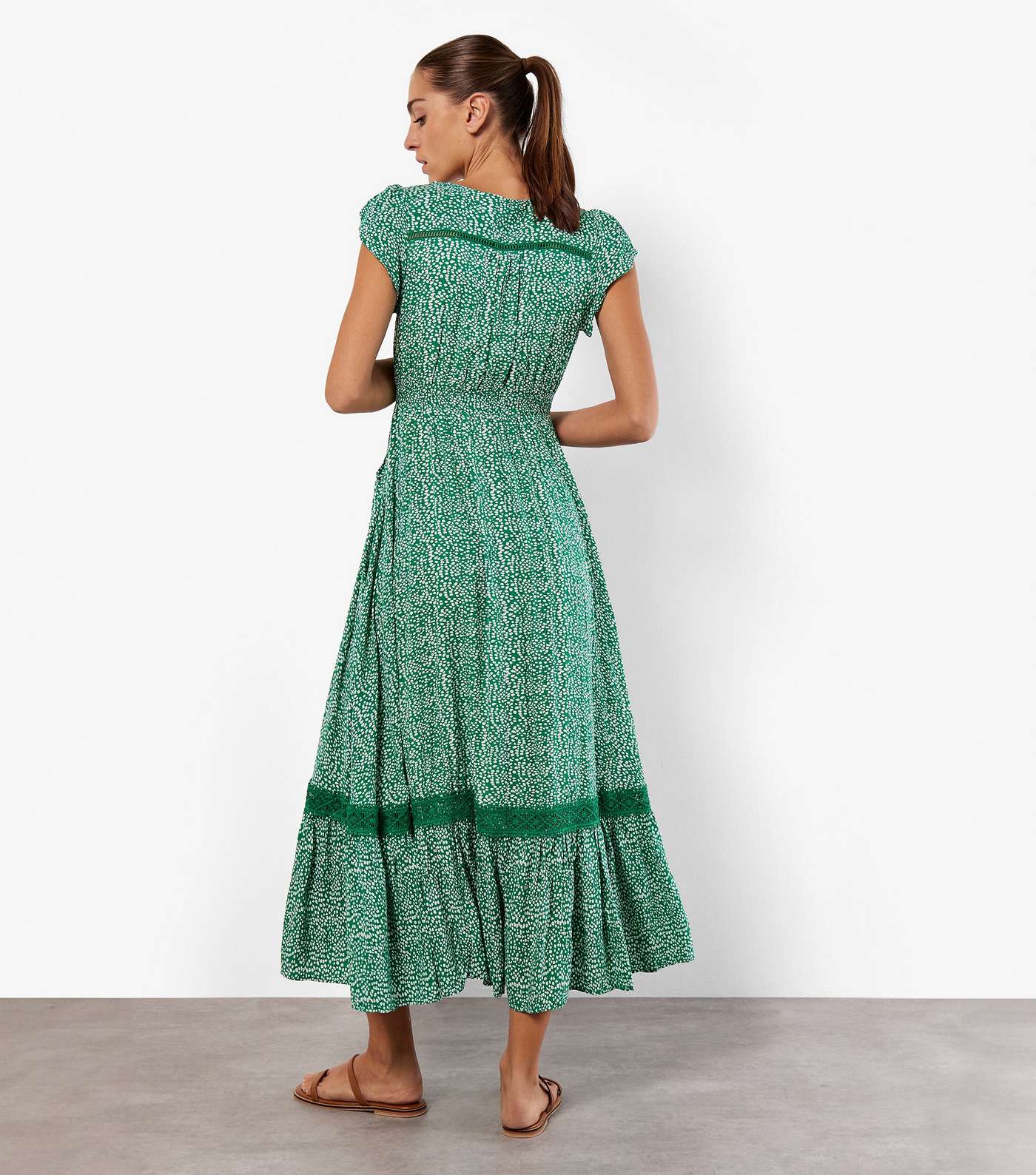 Apricot Green Polka Dot Maxi Dress Image 3