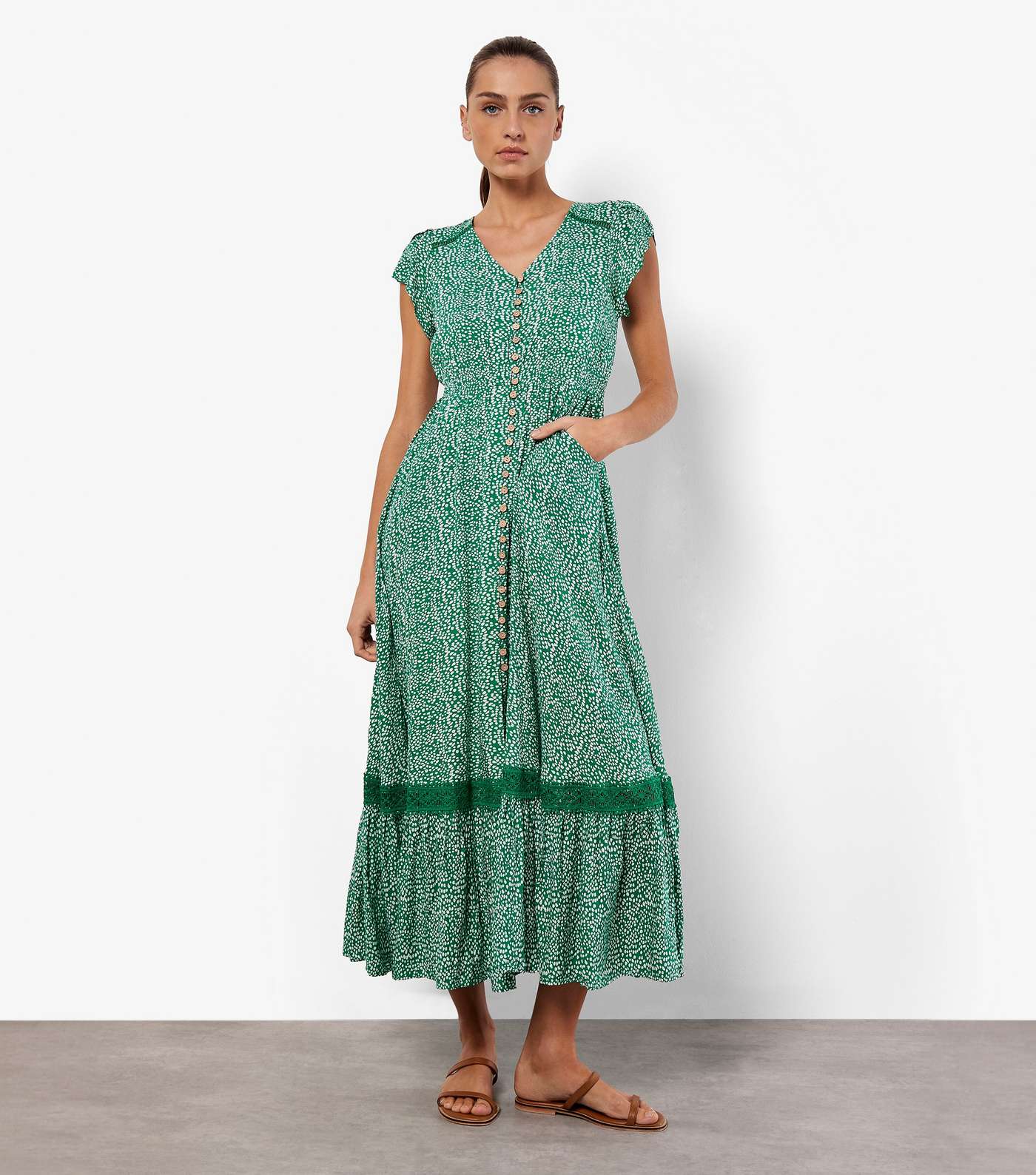 Apricot Green Polka Dot Maxi Dress Image 5