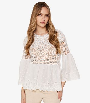 Apricot White Crochet Lace Blouse New Look
