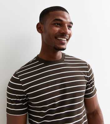 Brown Cotton Striped Crew Neck T-Shirt