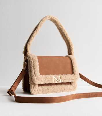 Tan Suedette Borg Trim Shoulder Bag