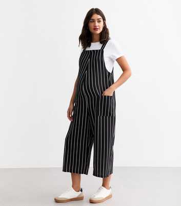 Maternity Black Striped Dungaree Jumpsuit 