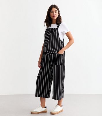 Maternity Black Striped Dungaree Jumpsuit New Look