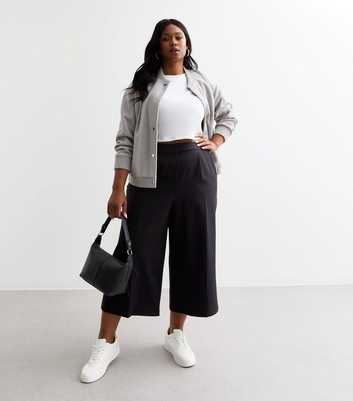 Curves Black Wide Leg Culotte Trousers