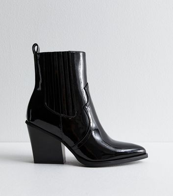 Black patent ankle boots new look on sale