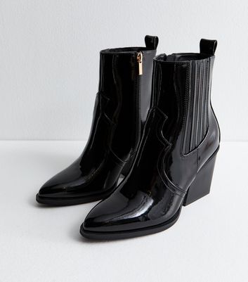 Black Patent Leather Look High Ankle Boots New Look