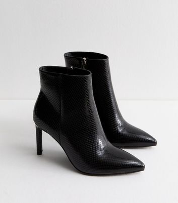 Black Leather Look Pointy Heeled Ankle Boots New Look