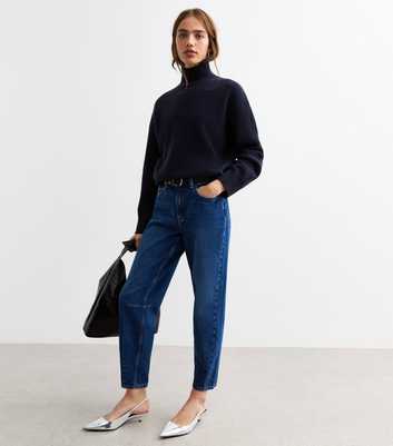 Dark Blue Denim Barrel Leg Jeans