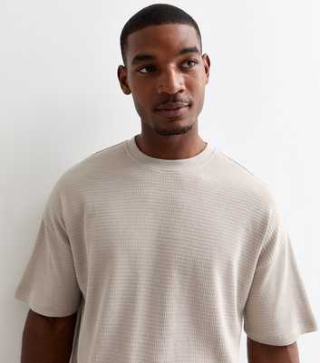 Stone Cotton Blend Textured Oversized T-Shirt