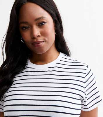 Curves White Striped Crew Neck T-Shirt