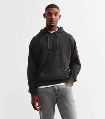 Black Oversized Washed Cotton Blend Hoodie