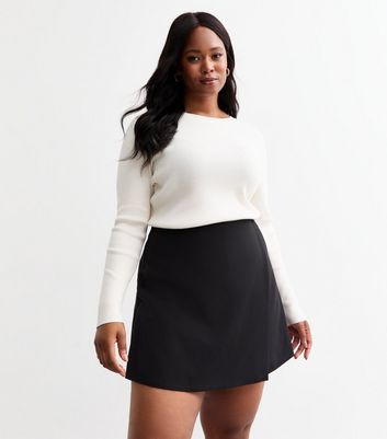 Curves Black Wrap Mini Skort New Look